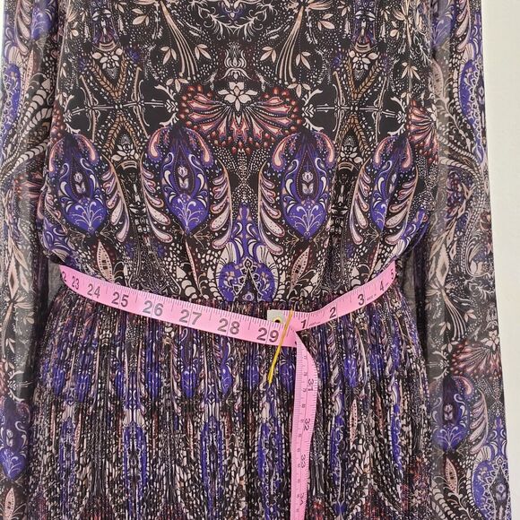 VERO MODA Midi Floral Pleated Long Sleeve Size Medium Sheer Flirty Lined Violet - Picture 10 of 16